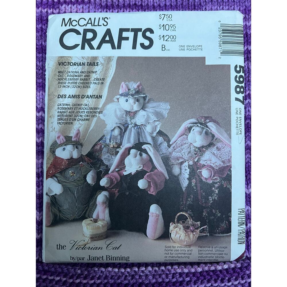 McCalls 5987 Sewing pattern victorian cat bunny clothes 1980s